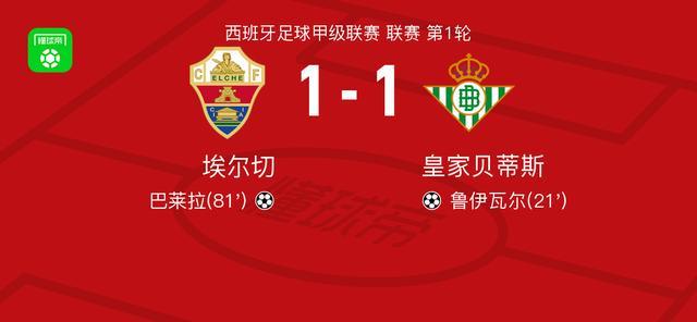 安全下注-埃尔切1-1皇家贝蒂斯，鲁伊瓦尔先拔头筹，巴莱拉扳平